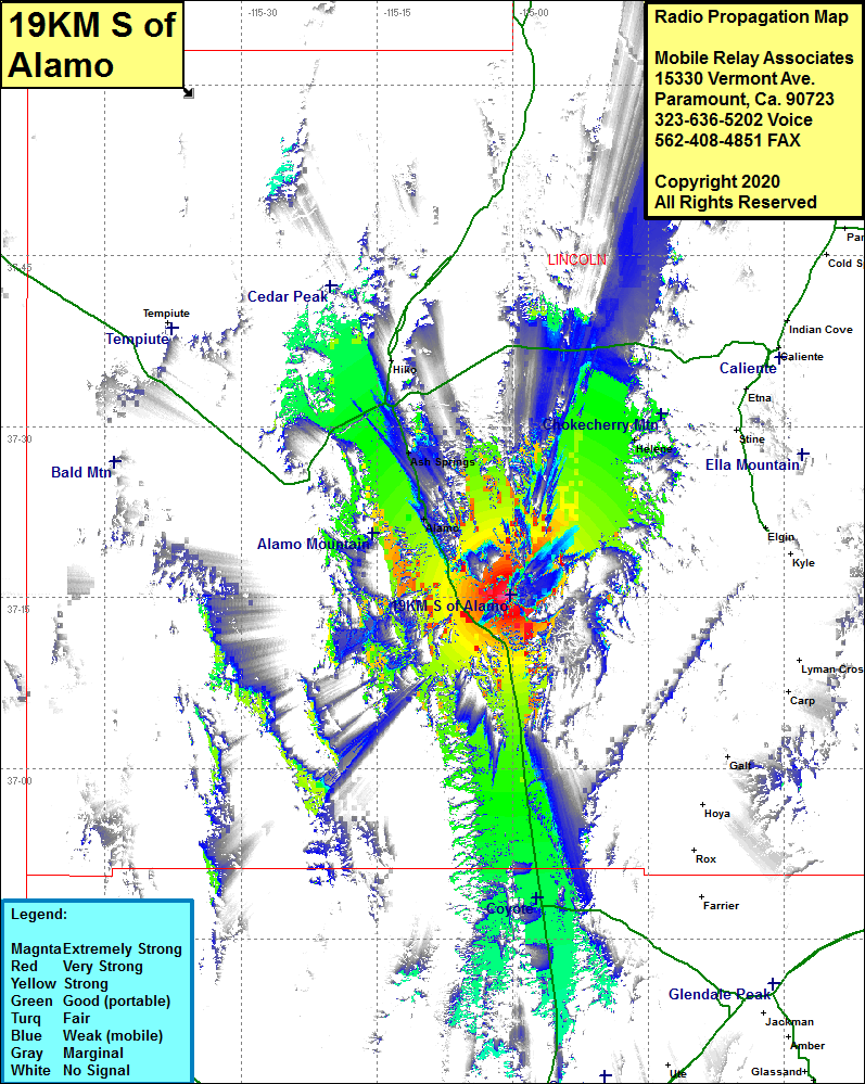 heat map radio coverage 19KM S of Alamo